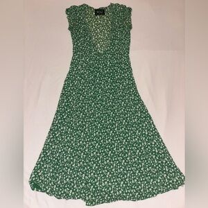 Reformation Carina Green Midi Wrap Dress with White Floral Print